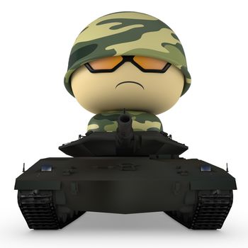 3D Cartoon character. Soldier driving tank. Isolated on white background with clipping path.