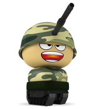 3D Cartoon character. Soldier tank isolated on white background with clipping path.