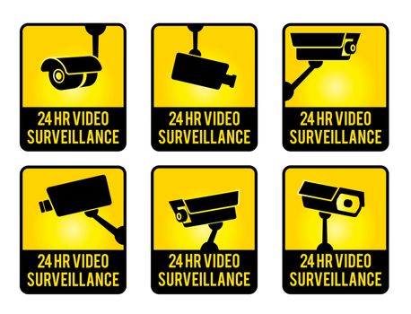 Warning set stickers for security video surveillance.