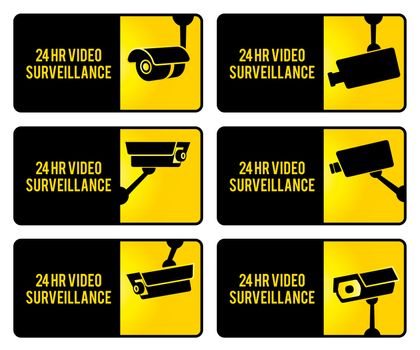 Warning set stickers for security video surveillance.