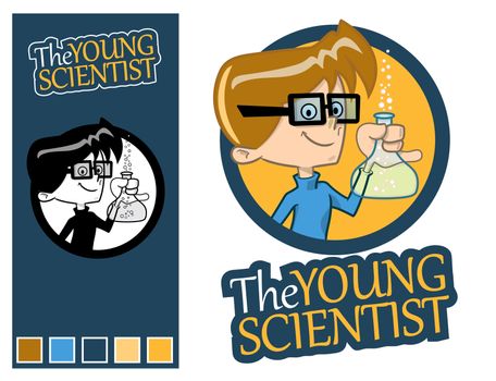 Logo Design Element. Little Scientist Holding Test Tube. 