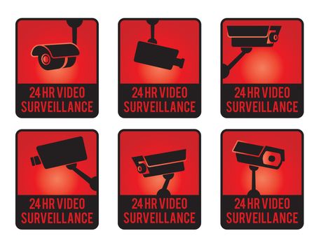 Warning set stickers for security video surveillance.