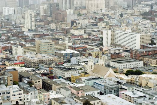 san francisco low rise buildings on a wet winter day