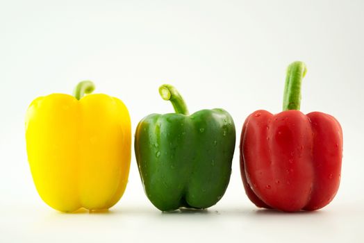 Bell pepper,3 colors capsicum or sweet pepper on white background .