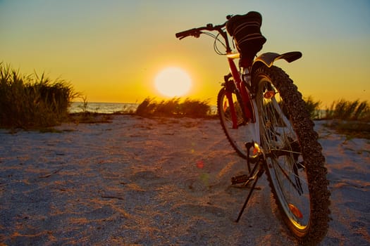 Bicycle at the beach on twilight time