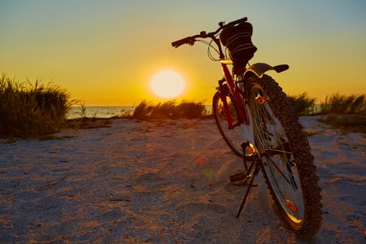 Bicycle at the beach on twilight time