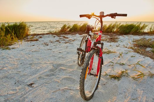 Bicycle at the beach on twilight time