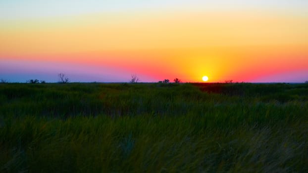 Scenic view of beautiful sunset in steppe 