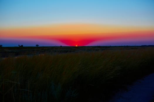 Scenic view of beautiful sunset in steppe 