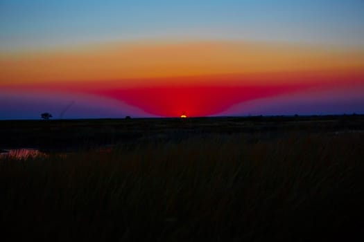 Scenic view of beautiful sunset in steppe 