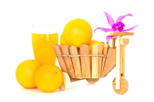 Orange fruit in white bowl on white background .