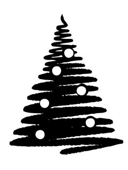Freehand illustration of grunge Christmas tree on white background, doodle hand drawn