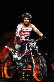 FRANCE, Strasbourg: Many times indoor and outdoor world champion Toni Bou (L) is pictured during Trial Indoor International show in Strasbourg, eastern France on November 6, 2015.