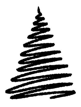 Freehand illustration of grunge Christmas tree on white background, doodle hand drawn