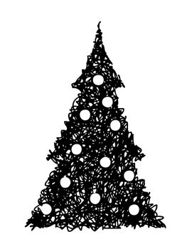 Freehand illustration of grunge Christmas tree on white background, doodle hand drawn