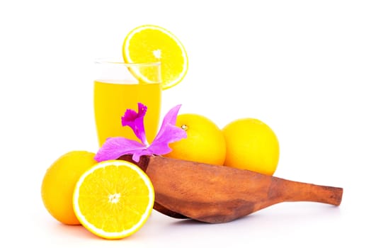 Orange fruit in white bowl on white background .