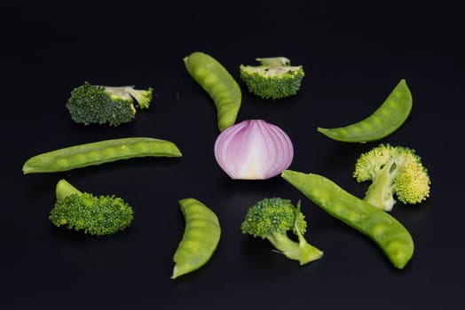 Red Onion and vegetable isolated on back background