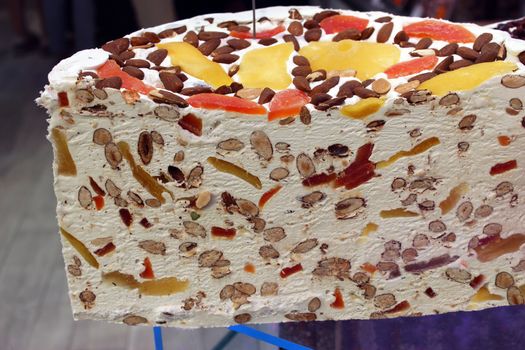 Delicious Nougat of Montelimar with peanuts and fruits 