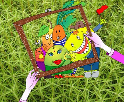 painted a picture of fruits and vegetables in the frame of the portrait.







painted a picture of the fruit in the frame of the portrait.
