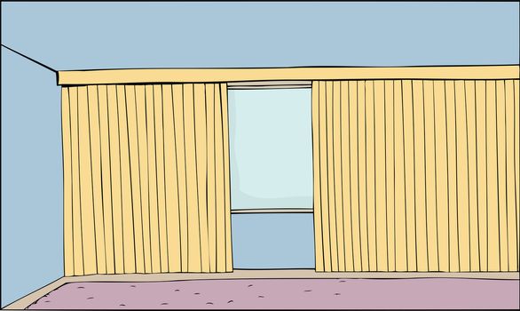 Cartoon background of room with half open vertical blinds