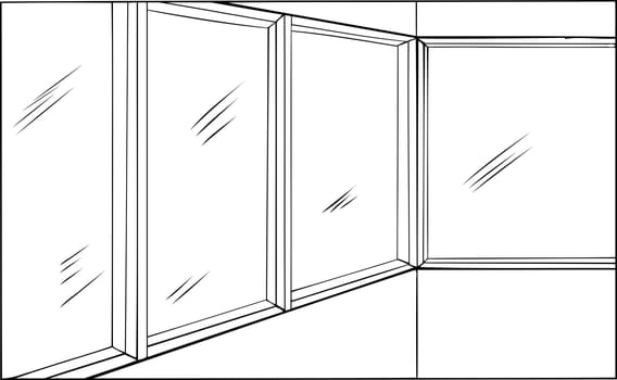 Outline cartoon of room with closed windows