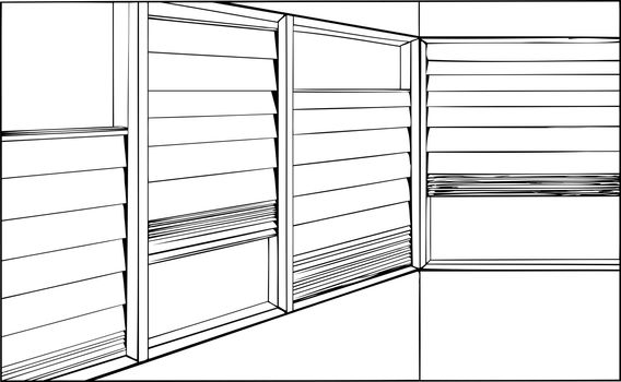 Outline of windows with half-open horizontal windows