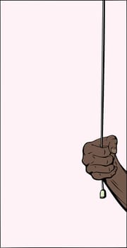 Illustration of single human hand pulling on cord