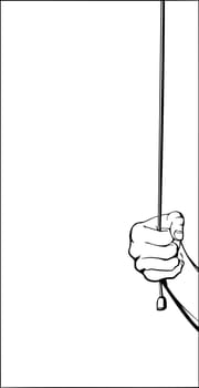 Illustration outline of single human hand pulling on cord