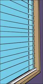 Cartoon close up of open blinds and window