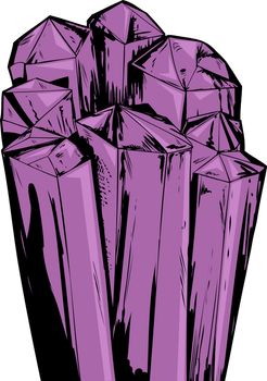 Illustration of rough purple amethyst quartz crystals