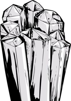 Cartoon illustration of rough quartz crystals cluster