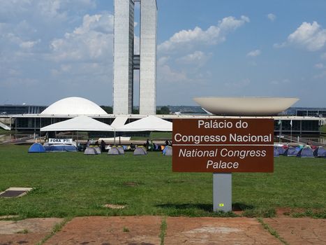 BRAZIL, Brasilia: Protesters camp out beside Brazil's National Congress in Brasilia on November 7, 2015 as part of the movement to impeach President Dilma Rousseff. Pressure has been mounting for congress to impeach Rousseff amid a struggling economy and corruption scandals.
