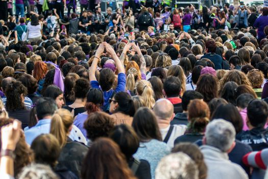 SPAIN, Madrid: Thousands of protesters from across Spain march through Madrid on November 7, 2015 in a rally against gender violence. In Spain, more than 1,390 women have reportedly been murdered by male attackers since 1995; this year, 84 cases involving the murder of women by men have been reported thus far. 