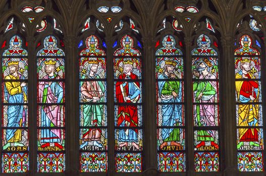 Kings Stained Glass Notre Dame Cathedral Paris France.  Notre Dame was built between 1163 and 1250AD.  