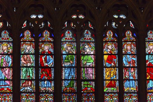 Kings Stained Glass Notre Dame Cathedral Paris France.  Notre Dame was built between 1163 and 1250AD.  