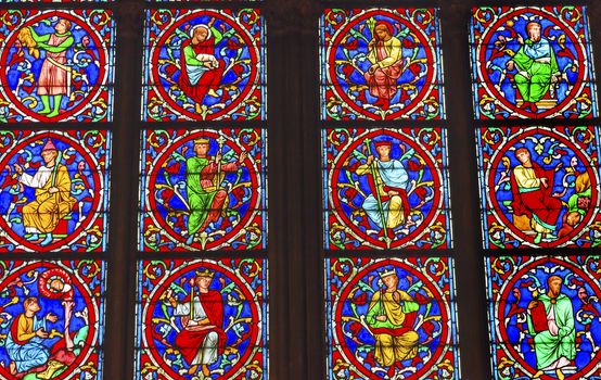 Kings Jesus Christ Stained Glass Notre Dame Cathedral Paris France.  Notre Dame was built between 1163 and 1250AD.  