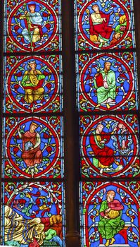 Kings Jesus Christ Stained Glass Notre Dame Cathedral Paris France.  Notre Dame was built between 1163 and 1250AD.  