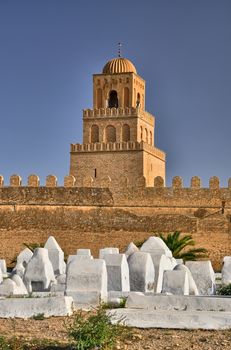 Ancient muslim cemetery near Great Mosque in Kairouan, Sahara Desert, Tunisia, Africa, HDR