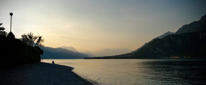 Romantic view  on lago como sunset in summer