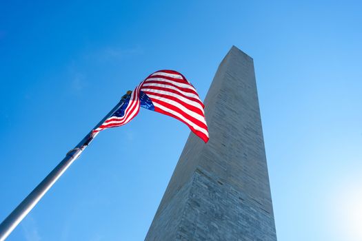 The Washington Monument and an US flag