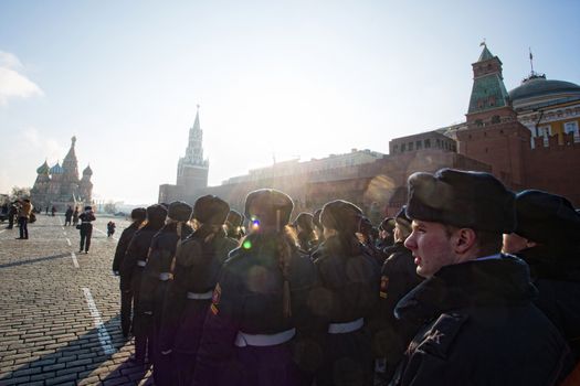RUSSIA, Moscow: Several thousand servicemen march across the Red Square in commemoration of the historical 1941 military parade in Moscow, Russia, on November 7, 2015. 