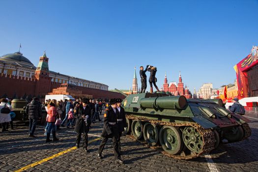 RUSSIA, Moscow: Several thousand servicemen march across the Red Square in commemoration of the historical 1941 military parade in Moscow, Russia, on November 7, 2015. 
