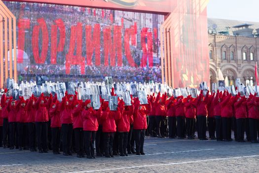 RUSSIA, Moscow: Several thousand servicemen march across the Red Square in commemoration of the historical 1941 military parade in Moscow, Russia, on November 7, 2015. 
