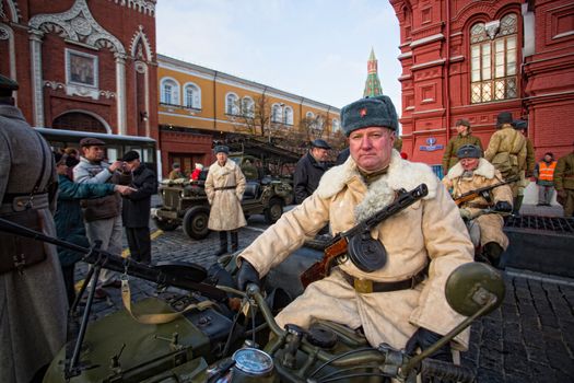 RUSSIA, Moscow: Several thousand servicemen march across the Red Square in commemoration of the historical 1941 military parade in Moscow, Russia, on November 7, 2015. 