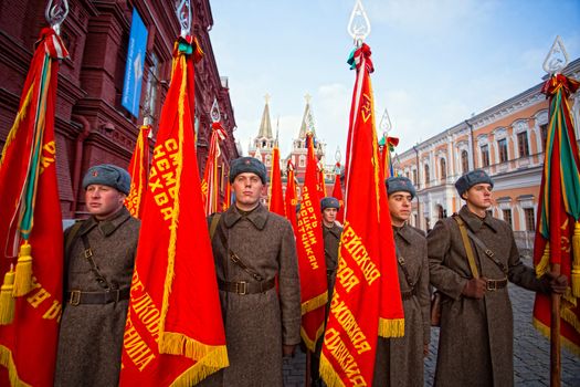 RUSSIA, Moscow: Several thousand servicemen march across the Red Square in commemoration of the historical 1941 military parade in Moscow, Russia, on November 7, 2015. 