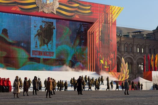 RUSSIA, Moscow: Several thousand servicemen march across the Red Square in commemoration of the historical 1941 military parade in Moscow, Russia, on November 7, 2015. 