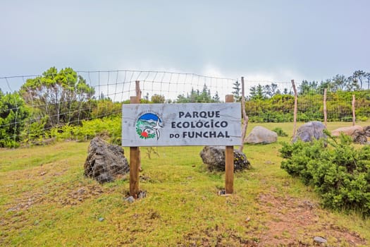 Funchal, Madeira - June 6, 2013: National preserve Parque Ecologico do Funchal signpost - the national park is located in the north of city Funchal