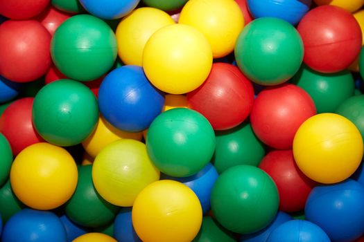 Group of many multicolored plastic balls. Close-up view