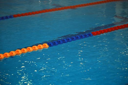 Swimming pool with lane markers. Vertical photo