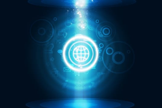 Abstract blue background with computer icons and lightspot